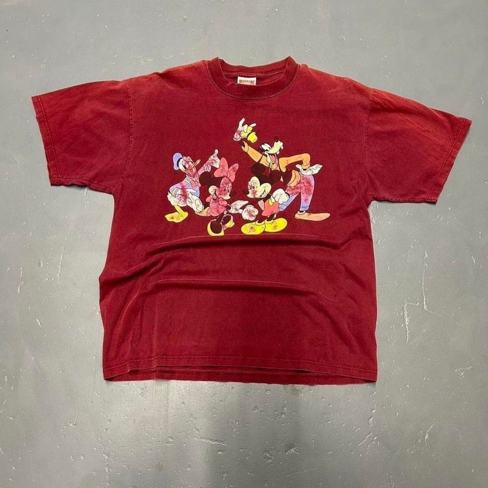 Vintage faded and distressed 90s Mickey inc Burgundy red tshirt